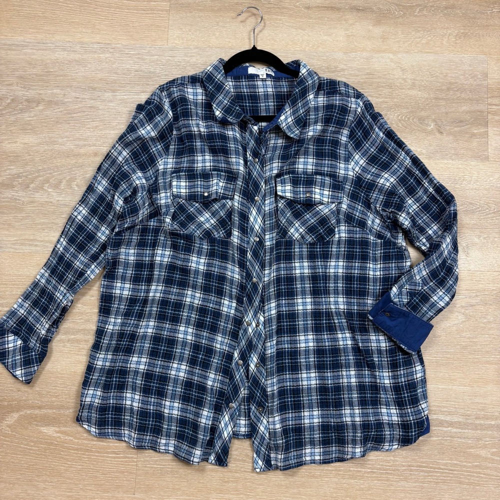 KUT From The Kloth Plaid Flannel Snap Button Long Sleeve Shirt Women's 2X